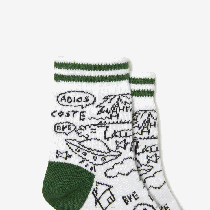 crianças Lacoste branco verde azul marinho fwy pacote de três meias com estampa de crocodilo 08D02979