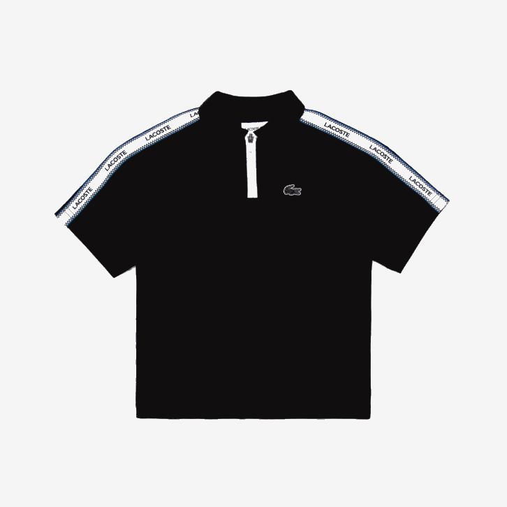 Rapazes Lacoste preto 031 polo de gola com zíper de bandas impressas 08D02960