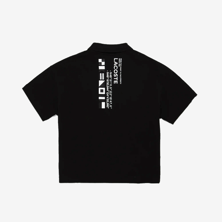 Rapazes Lacoste preto 031 polo de gola com zíper de bandas impressas 08D02960