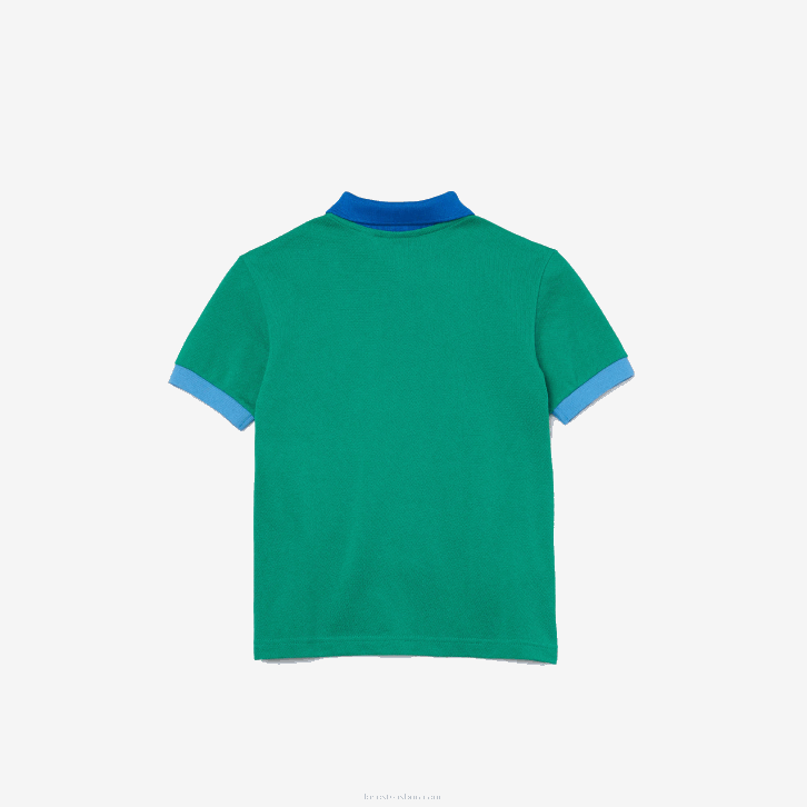 Rapazes Lacoste verde azul x28 polo em piquê de algodão gola contrastante 08D02958