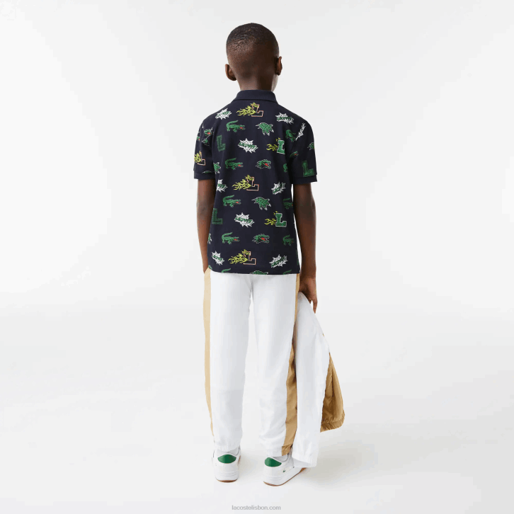 crianças Lacoste azul marinho 166 polo com estampa de crocodilo efeito cômico 08D02955