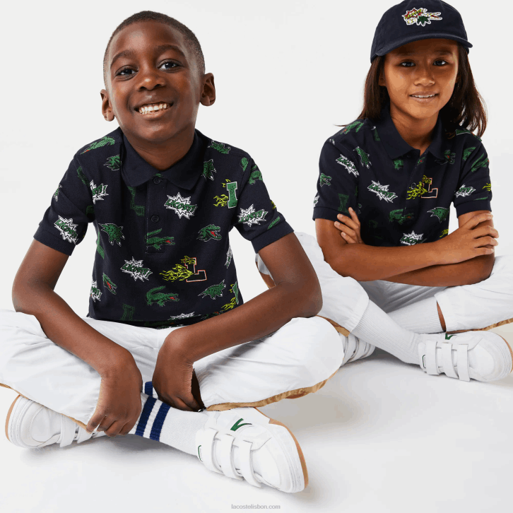 crianças Lacoste azul marinho 166 polo com estampa de crocodilo efeito cômico 08D02955