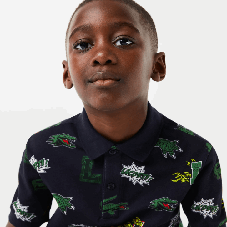 crianças Lacoste azul marinho 166 polo com estampa de crocodilo efeito cômico 08D02955