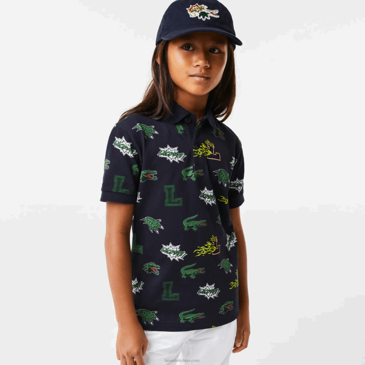 crianças Lacoste azul marinho 166 polo com estampa de crocodilo efeito cômico 08D02955