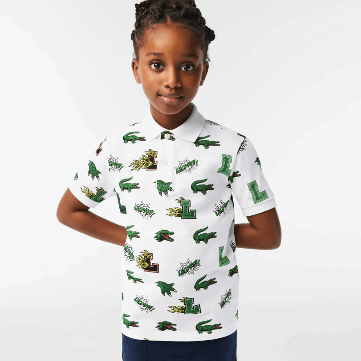 crianças Lacoste branco 001 polo com estampa de crocodilo efeito cômico 08D02956
