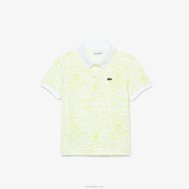crianças Lacoste branco 001 polo petit piquê de algodão orgânico gráfico 08D02957
