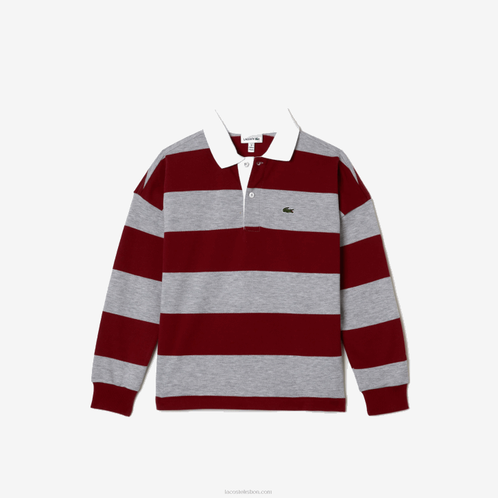 crianças Lacoste lombo cinza bordeaux x29 polo piquê listrado 08D02962