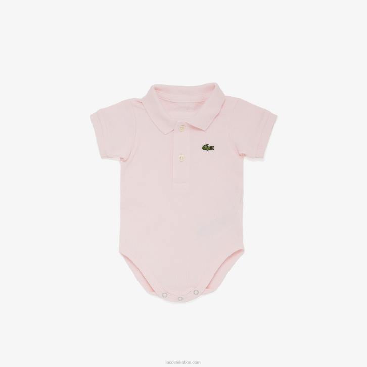 crianças Lacoste rosa claro t03 conjunto de macacão piquê de algodão orgânico para bebê 08D02987