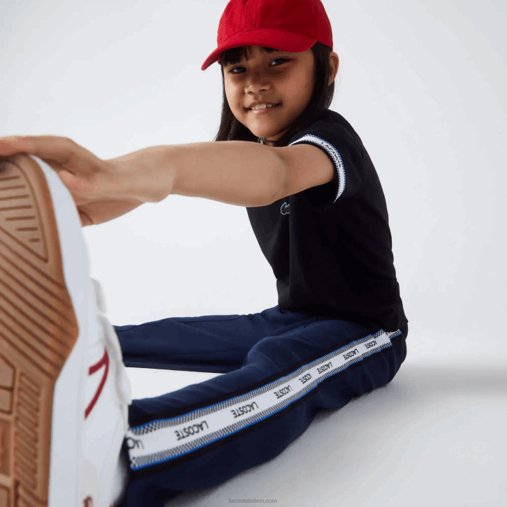 garotas Lacoste azul marinho 166 calças oversized de bandas laterais 08D03289