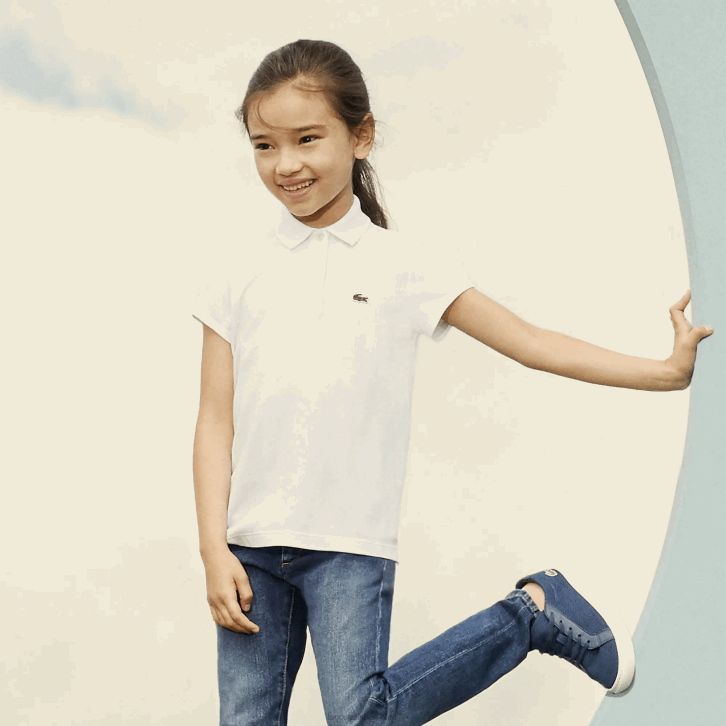 garotas Lacoste azul marinho 166 gola recortada mini polo piquê 08D02951