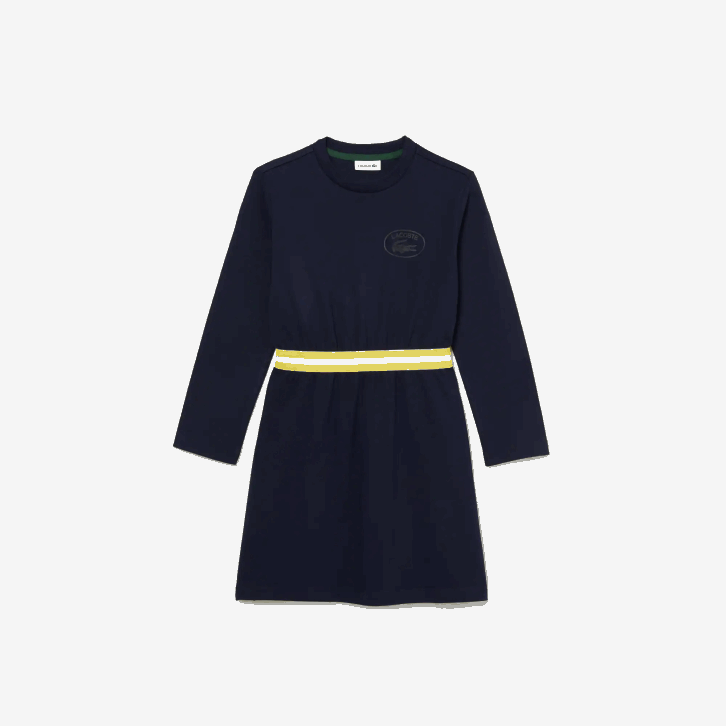 garotas Lacoste azul marinho 166 vestido de jérsei de algodão com cintura contrastante 08D03270
