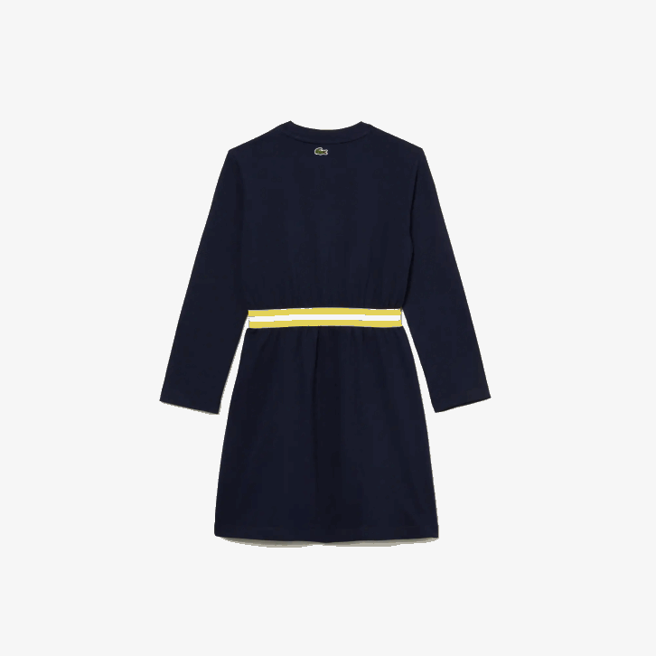 garotas Lacoste azul marinho 166 vestido de jérsei de algodão com cintura contrastante 08D03270