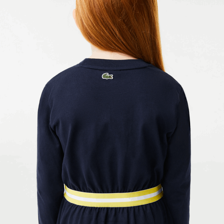 garotas Lacoste azul marinho 166 vestido de jérsei de algodão com cintura contrastante 08D03270