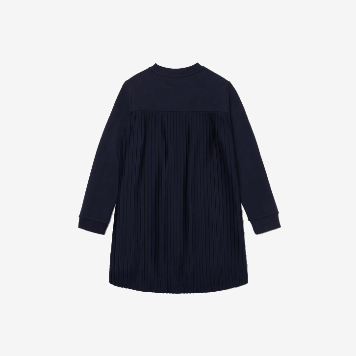 garotas Lacoste azul marinho 166 vestido de lã de algodão plissado nas costas 08D03287