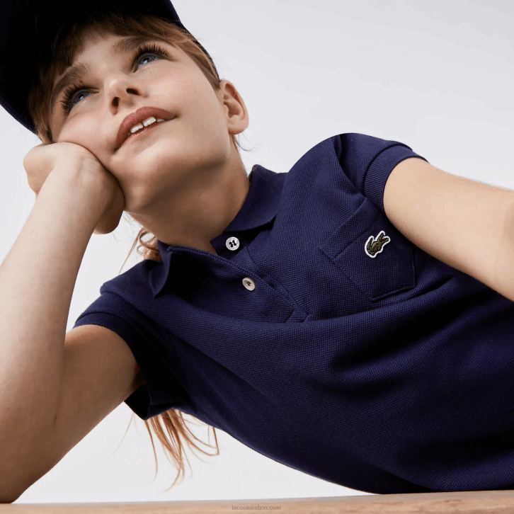 garotas Lacoste azul marinho 166 vestido polo de algodão 08D03083