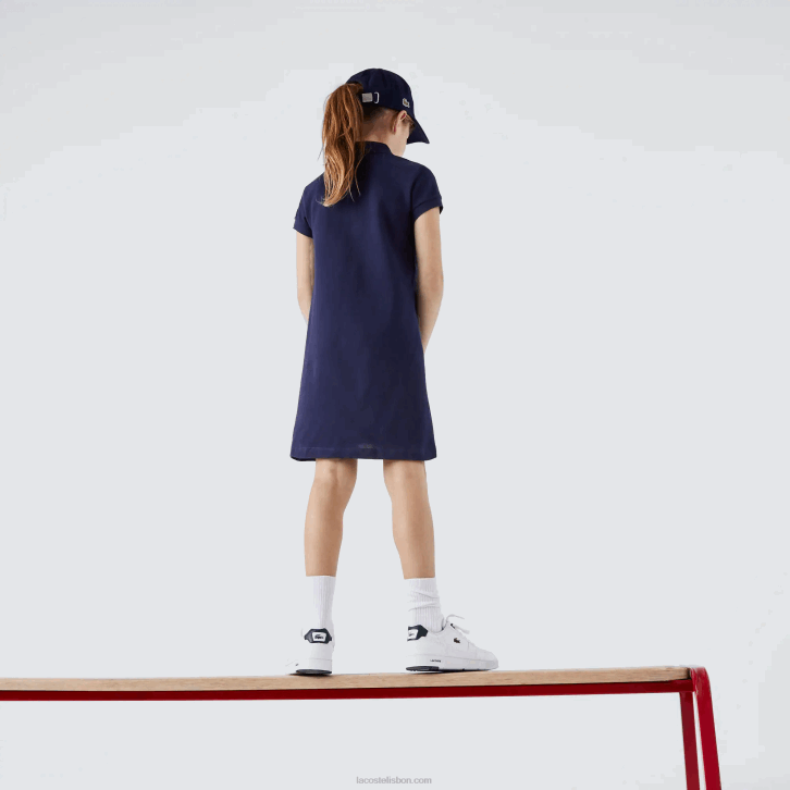 garotas Lacoste azul marinho 166 vestido polo de algodão 08D03083