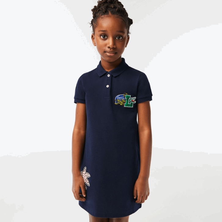 garotas Lacoste azul marinho 166 vestido polo de algodão orgânico de férias 08D03268