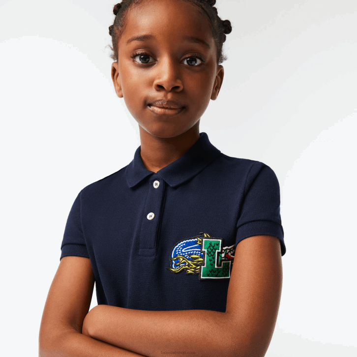 garotas Lacoste azul marinho 166 vestido polo de algodão orgânico de férias 08D03268