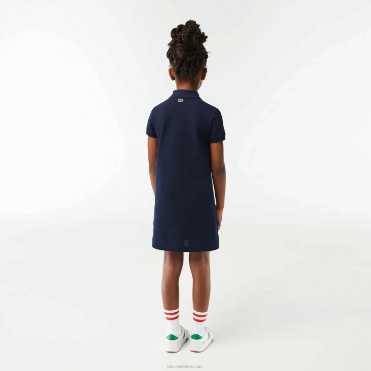 garotas Lacoste azul marinho 166 vestido polo de algodão orgânico de férias 08D03268