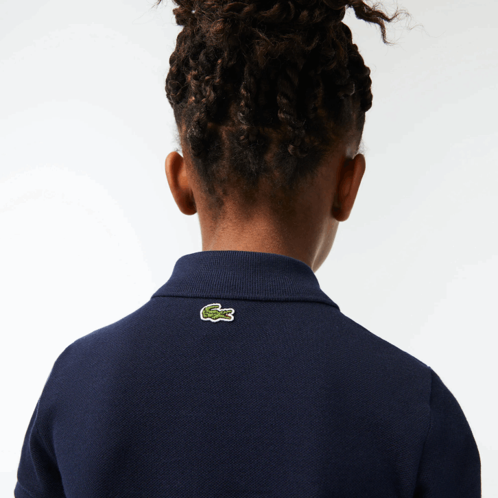 garotas Lacoste azul marinho 166 vestido polo de algodão orgânico de férias 08D03268