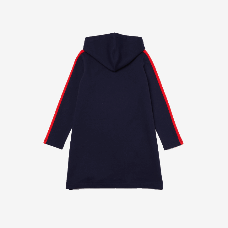 garotas Lacoste azul marinho vermelho 7pe vestido com capuz de banda de contraste 08D03274