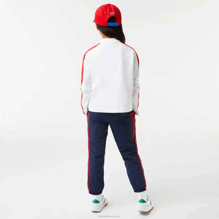garotas Lacoste branco vermelho 7hu polo com zíper de banda contrastante 08D03144
