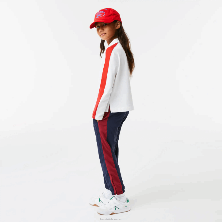 garotas Lacoste branco vermelho 7hu polo com zíper de banda contrastante 08D03144