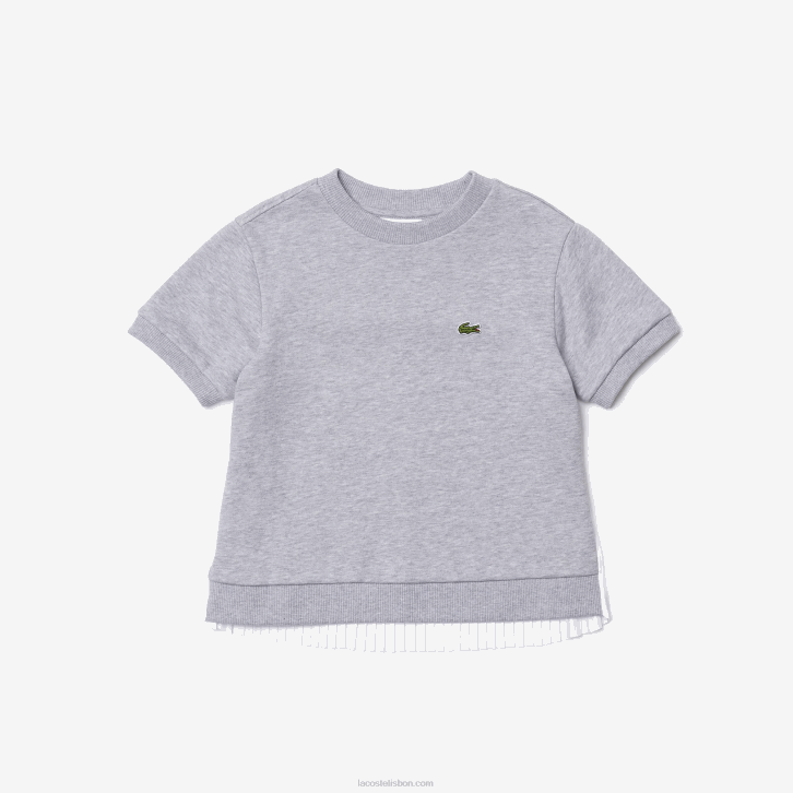 garotas Lacoste chine cinza cca camiseta de lã de algodão plissada nas costas 08D03156