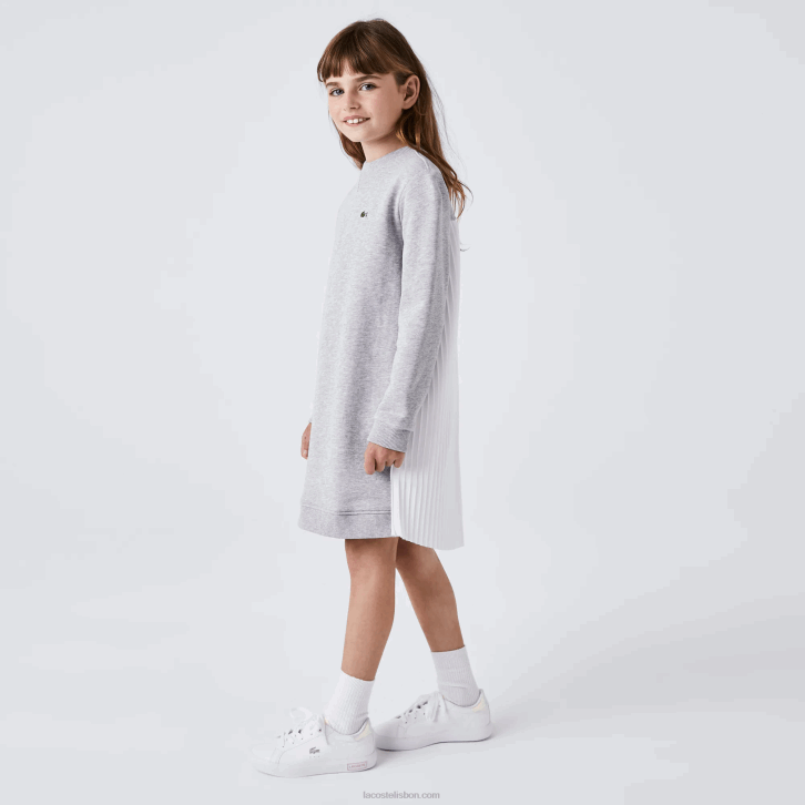 garotas Lacoste chine cinza cca vestido de lã de algodão plissado nas costas 08D03286