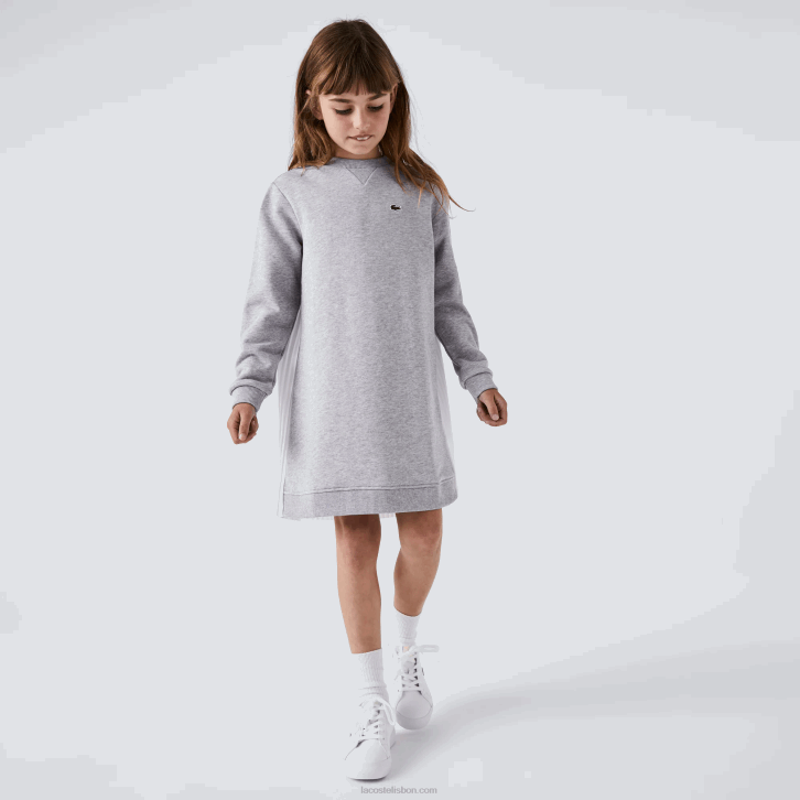 garotas Lacoste chine cinza cca vestido de lã de algodão plissado nas costas 08D03286