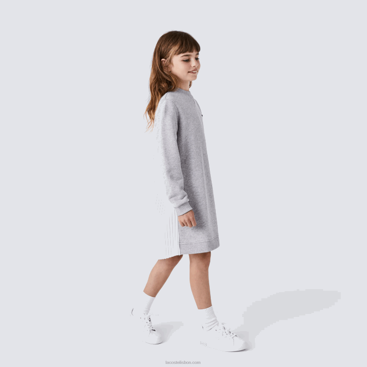 garotas Lacoste chine cinza cca vestido de lã de algodão plissado nas costas 08D03286