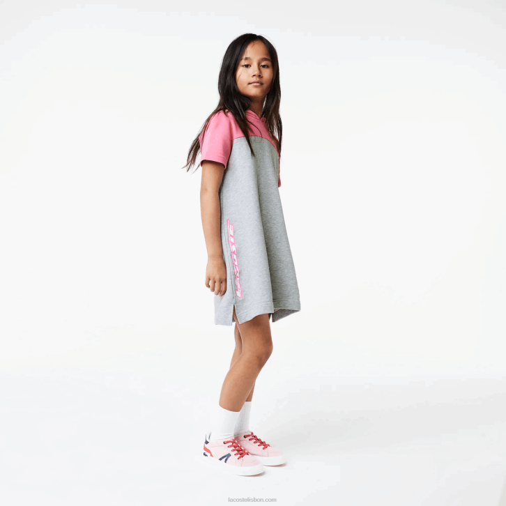 garotas Lacoste chinelo cinza rosa ew1 vestido com capuz colorblock em algodão orgânico 08D03079