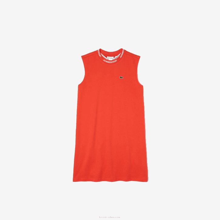 garotas Lacoste laranja 02k vestido de camisa de algodão com gola redonda e logotipo 08D03085