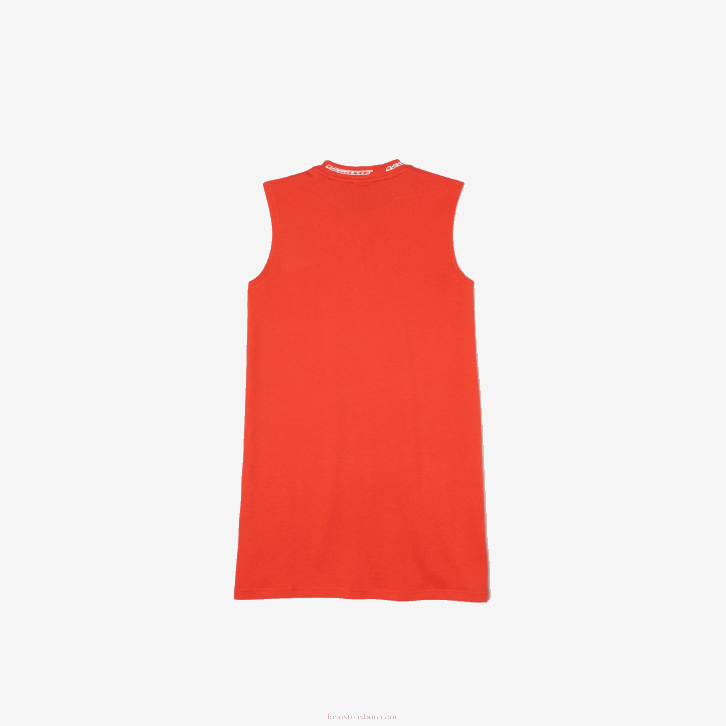 garotas Lacoste laranja 02k vestido de camisa de algodão com gola redonda e logotipo 08D03085