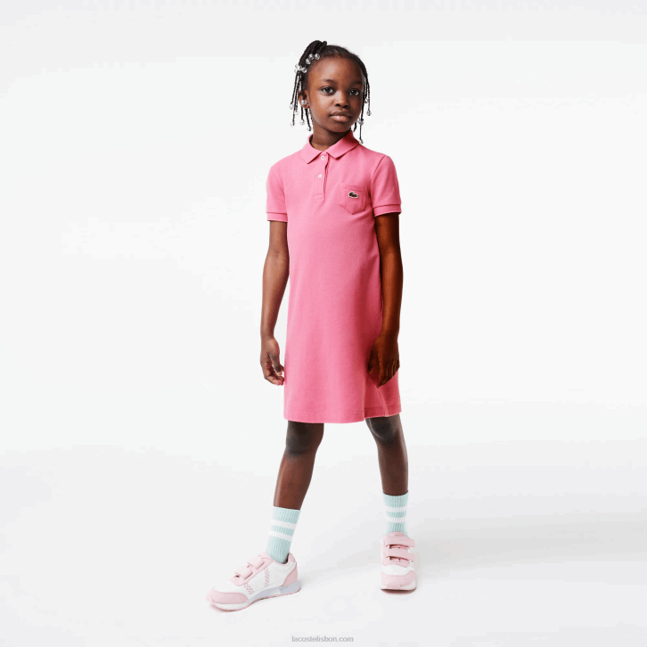 garotas Lacoste rosa 2r3 vestido polo de algodão 08D03081