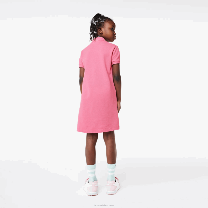 garotas Lacoste rosa 2r3 vestido polo de algodão 08D03081