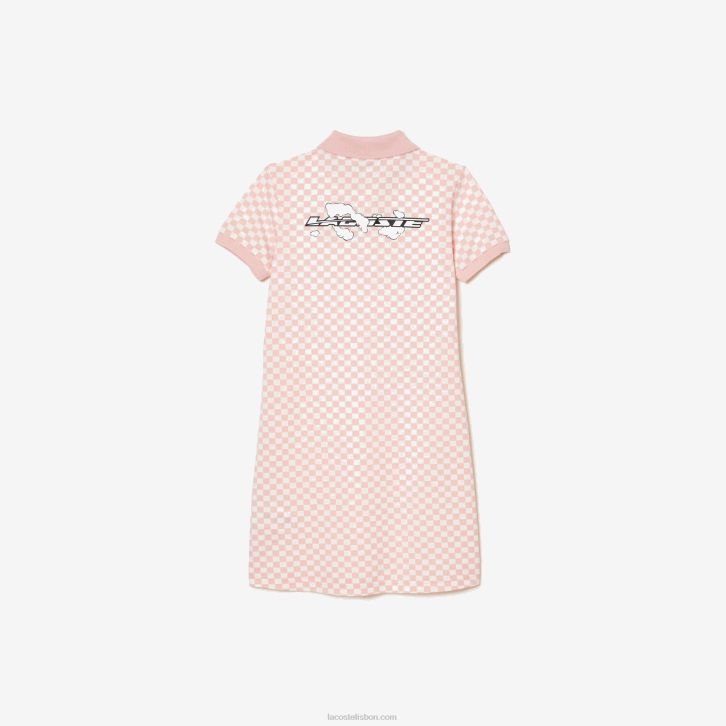 garotas Lacoste rosa branco nw5 vestido polo de algodão orgânico com estampa xadrez 08D03093