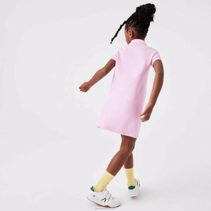 garotas Lacoste rosa z4h vestido polo de algodão 08D03288