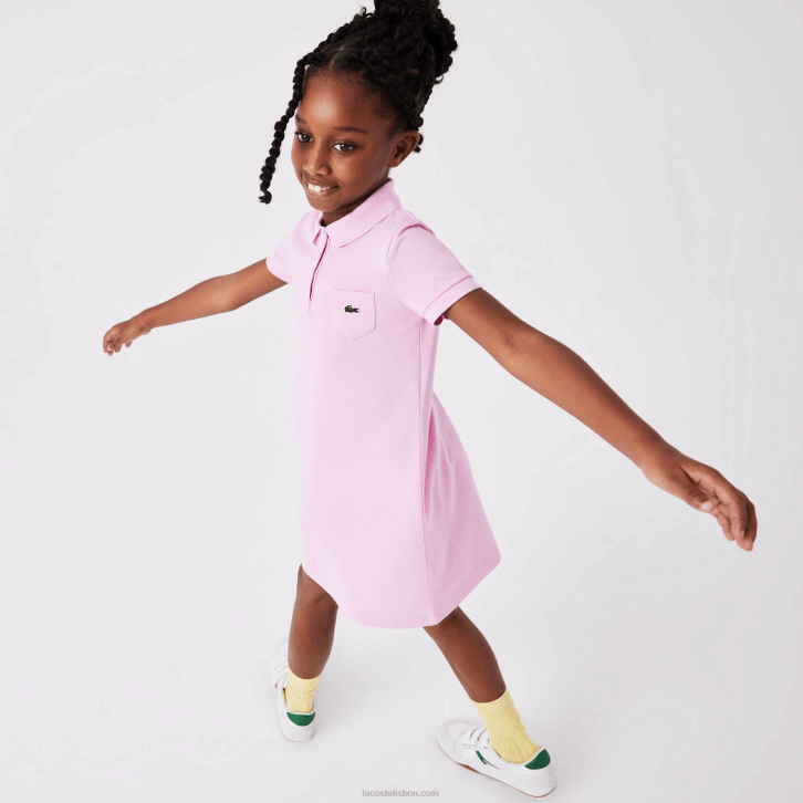 garotas Lacoste rosa z4h vestido polo de algodão 08D03288