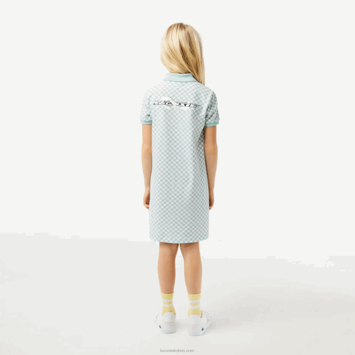 garotas Lacoste verde claro branco dj3 vestido polo de algodão orgânico com estampa xadrez 08D03092