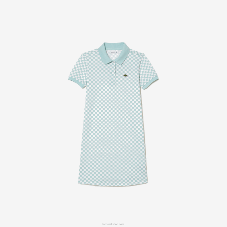 garotas Lacoste verde claro branco dj3 vestido polo de algodão orgânico com estampa xadrez 08D03092