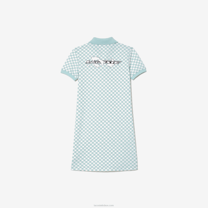 garotas Lacoste verde claro branco dj3 vestido polo de algodão orgânico com estampa xadrez 08D03092