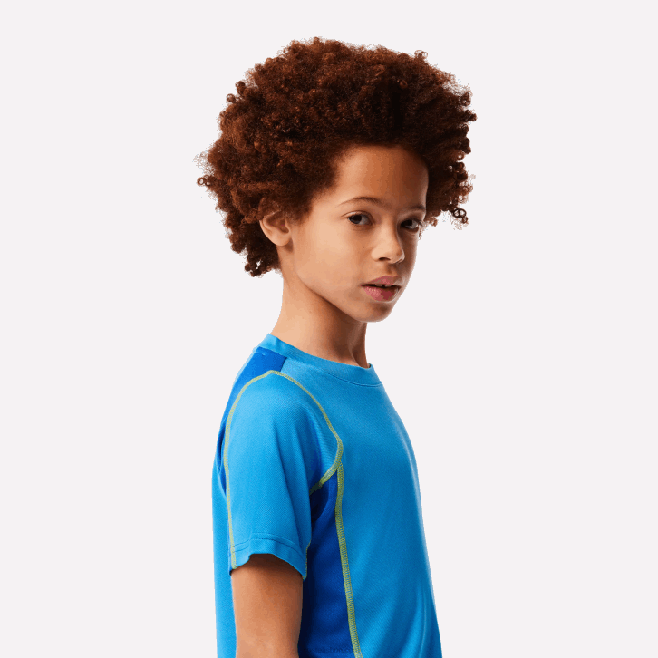 Rapazes Lacoste CD amarelo azul camiseta tênis piquê colorblock 08D03009