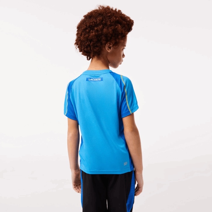 Rapazes Lacoste CD amarelo azul camiseta tênis piquê colorblock 08D03009