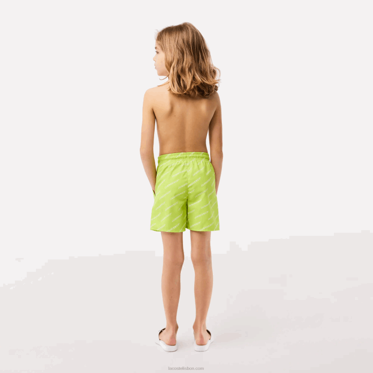 Rapazes Lacoste amarelo branco 9zv calções de banho de poliéster reciclado impressos 08D03109