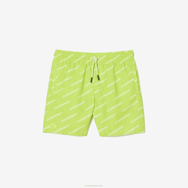 Rapazes Lacoste amarelo branco 9zv calções de banho de poliéster reciclado impressos 08D03109