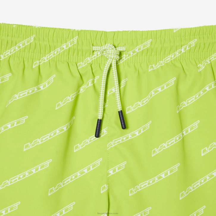 Rapazes Lacoste amarelo branco 9zv calções de banho de poliéster reciclado impressos 08D03109