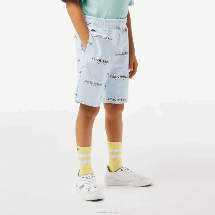 Rapazes Lacoste azul claro t01 shorts em flanela de algodão orgânico estampado 08D03102