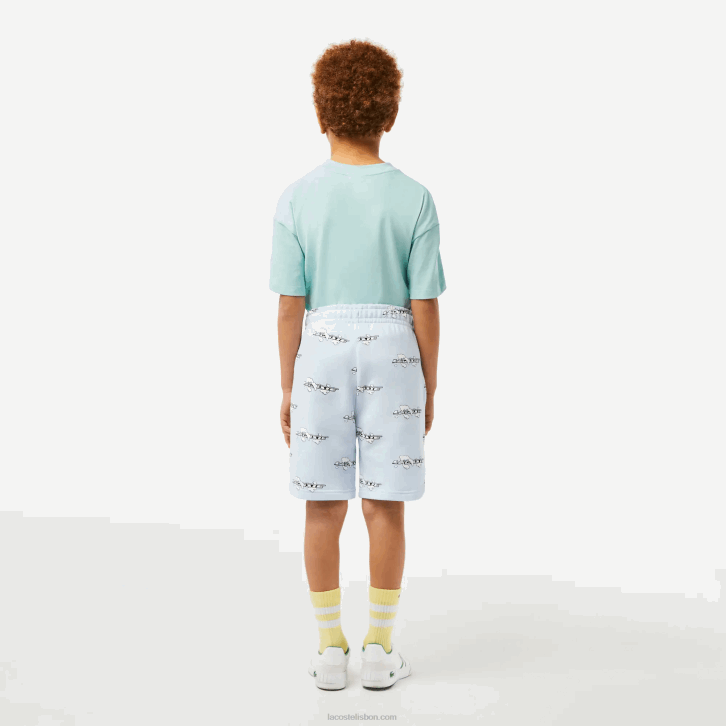 Rapazes Lacoste azul claro t01 shorts em flanela de algodão orgânico estampado 08D03102
