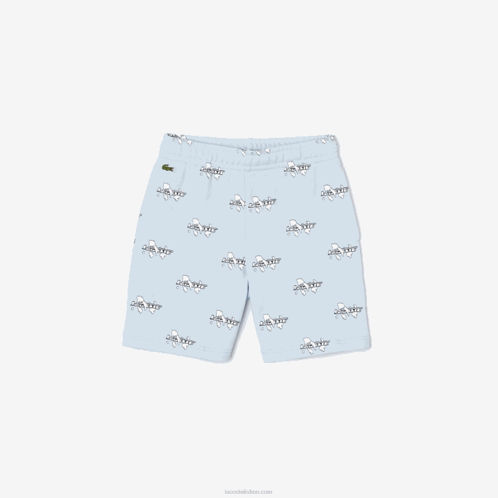 Rapazes Lacoste azul claro t01 shorts em flanela de algodão orgânico estampado 08D03102